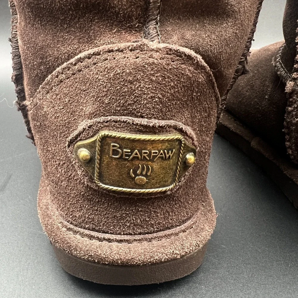 Bearpaw Womens 6 Us Brown Suede Mid Calf Round Toe Pull On Winter Snow Boot